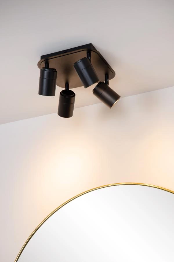 Lucide LENNERT - Ceiling spotlight Bathroom - LED Dim. - GU10 - 4x5W 3000K - IP44 - Black - ambiance 3